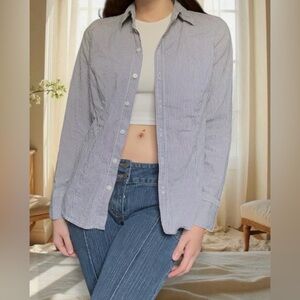 Navy blue and white pinstriped button-down from The Limited